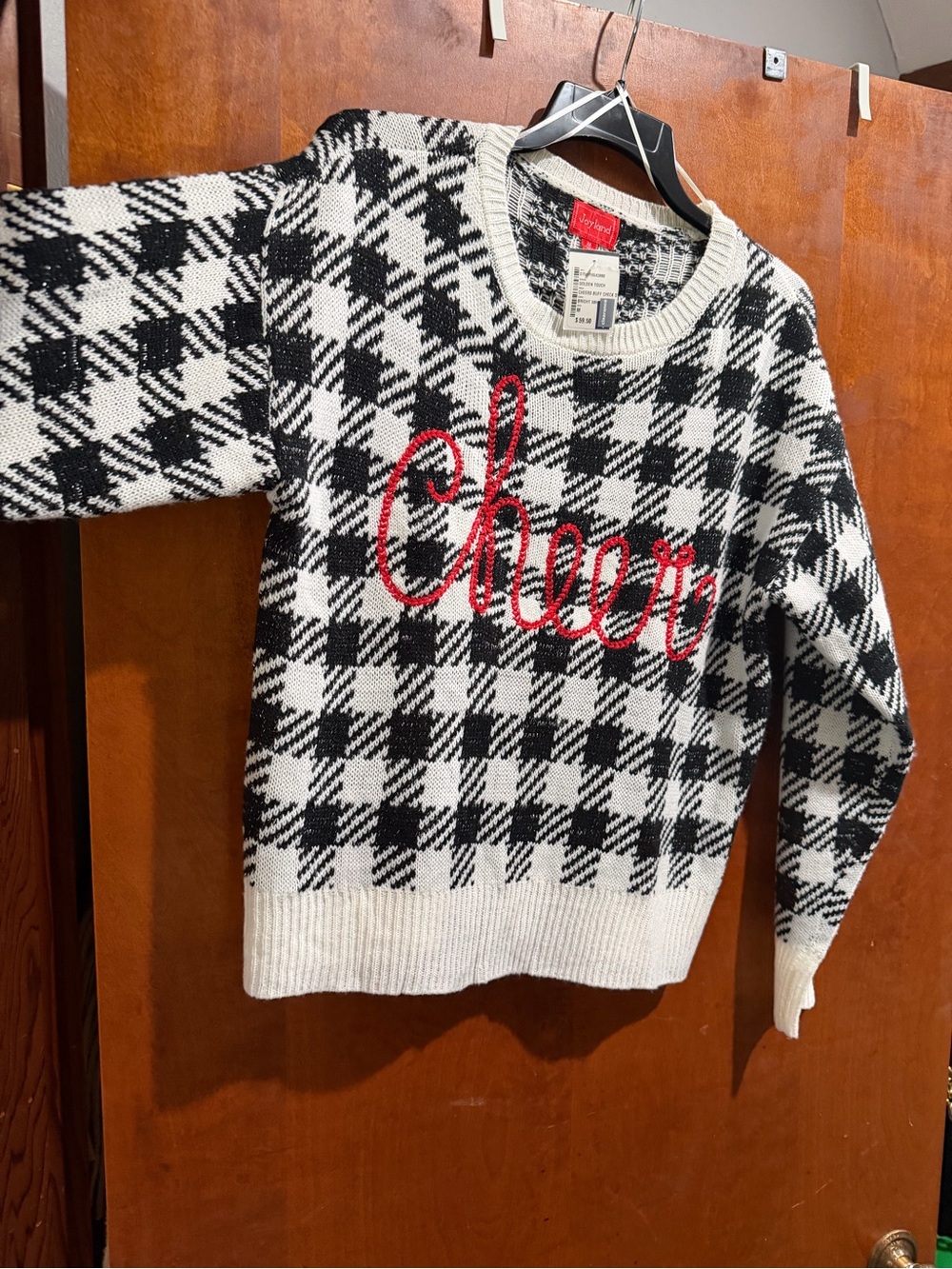 Cheer Houndstooth Crewneck Sweater - Red Accent
